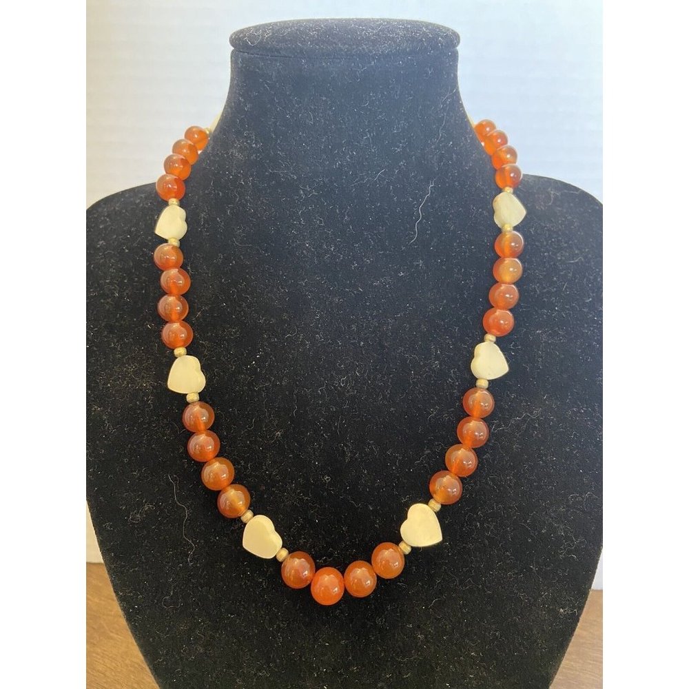 16" orange/brown beads with shell hearts necklace - Picture 1 of 5